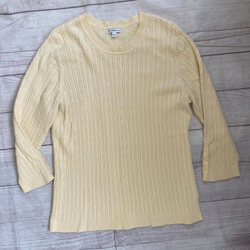 Croft & Barrow women L scoopneck cable knit longsleeve sweater yellow